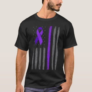 Lila av ribbon amerikan flagga pankreascancer t shirt