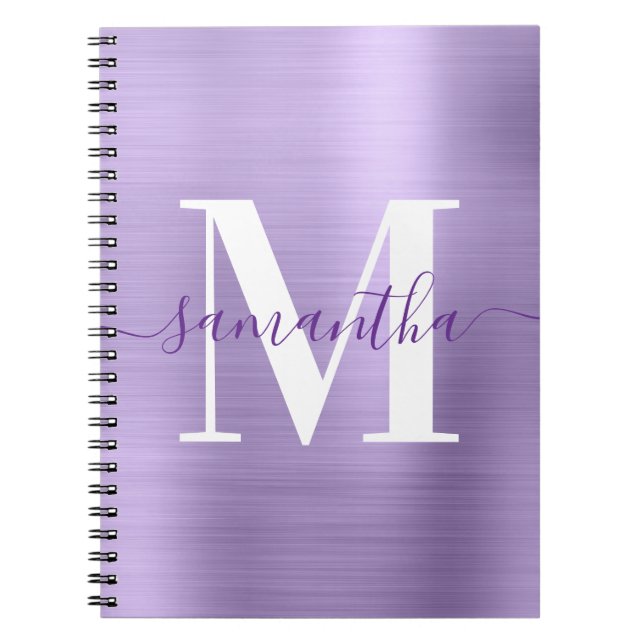 Lila av royal och  av vit monogram Blek Shimmer Anteckningsbok (Framsidan)