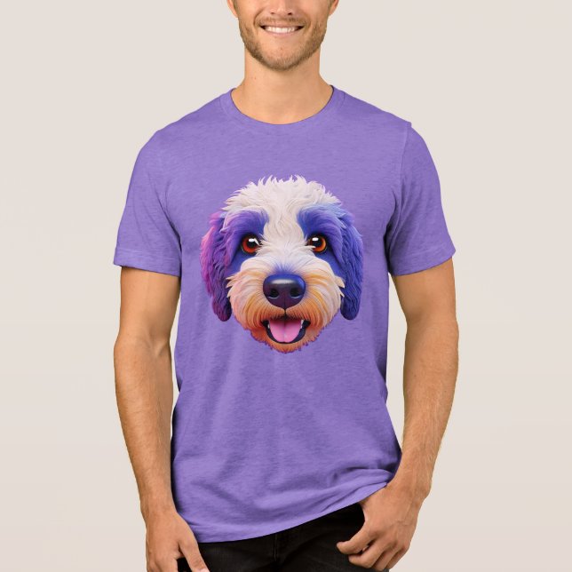 Lila av Sheepadoodle lycklig ansikte T Shirt (Framsida)