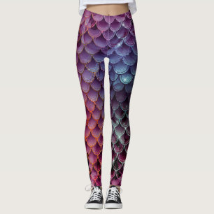 Lila av Sjöjungfru, Blått, Röda Färger - skalf Leggings