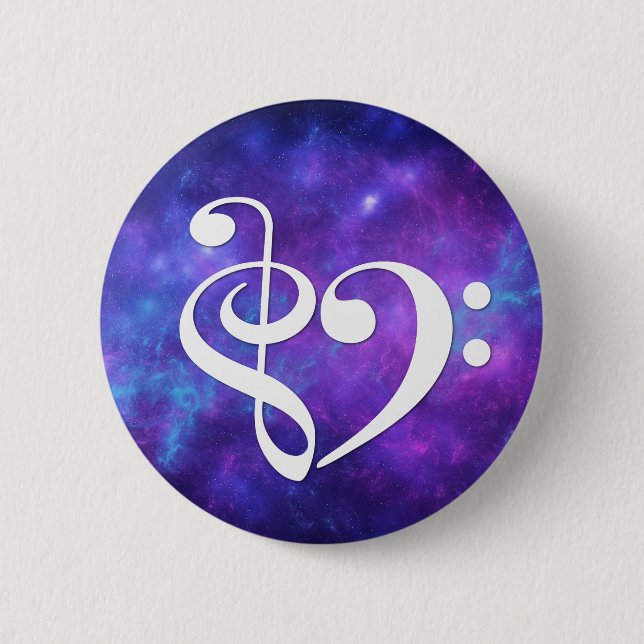Lila av Teal Nebula Raka Bass Clef Heart Knapp (Framsida)