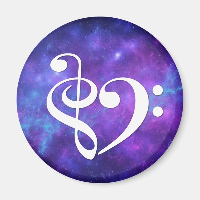 Lila av Teal Nebula Raka Bass Clef Heart Magnet (Framsidan)