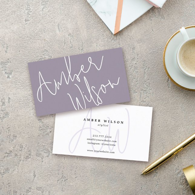 Lila av Trendiget Modern Monogram Script Snyggt  Visitkort ( Go ahead, say "hello" in style!)