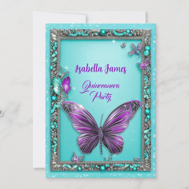 lila av turkospärl Butterfly modern chic Inbjudningar (Framsida)