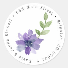 Lila av vattenfärg, blomma, rundad adressetikett runt klistermärke