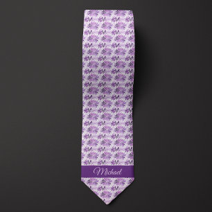 Lila av vattenfärg, botaniskt monogram slips