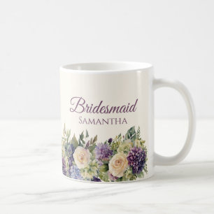 Lila av vattenfärg Flower Bouquet-Bridesmaid-gåvor Kaffemugg