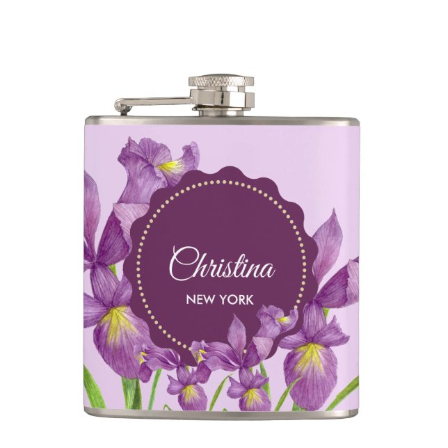 Lila av vattenfärg Iris Botanical Illustration Fickplunta (Framsidan)