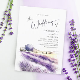 Lila av vattenfärg Lavender Flowers Fält Bröllop Inbjudningar