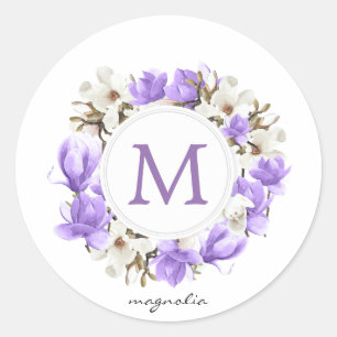 Lila av vattenfärg Magnolia Wandeenogram Runt Klistermärke