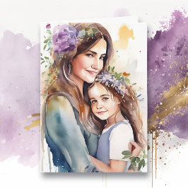 Lila av vattenfärg Mamma och dotter | Mors dag Kort