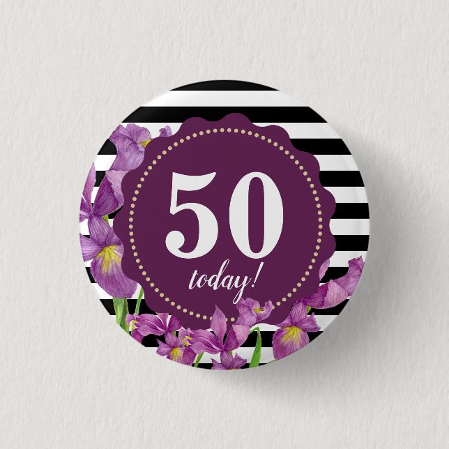 Lila av vattenfärgen Iris Blommigt Black White Ran Knapp (Framsida)