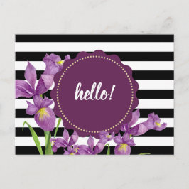 Lila av vattenfärgen Iris Blommigt Black White Ran Vykort