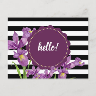Lila av vattenfärgen Iris Blommigt Black White Ran Vykort