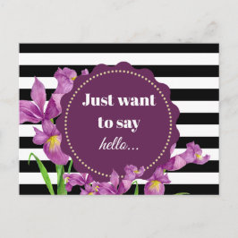 Lila av vattenfärgen Iris Blommigt Black White Ran Vykort