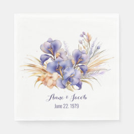Lila av vattenfärgen Iris Bouquet Pappersservett