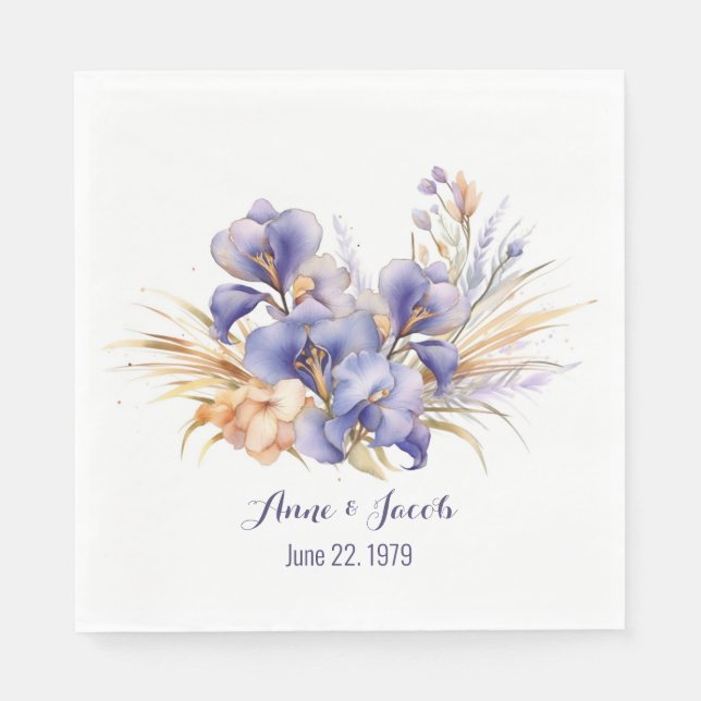 Lila av vattenfärgen Iris Bouquet Pappersservett (Framsidan)