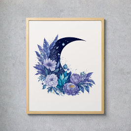 Lila av vattenfärgen Måne Mystical Celestial Blomm Poster