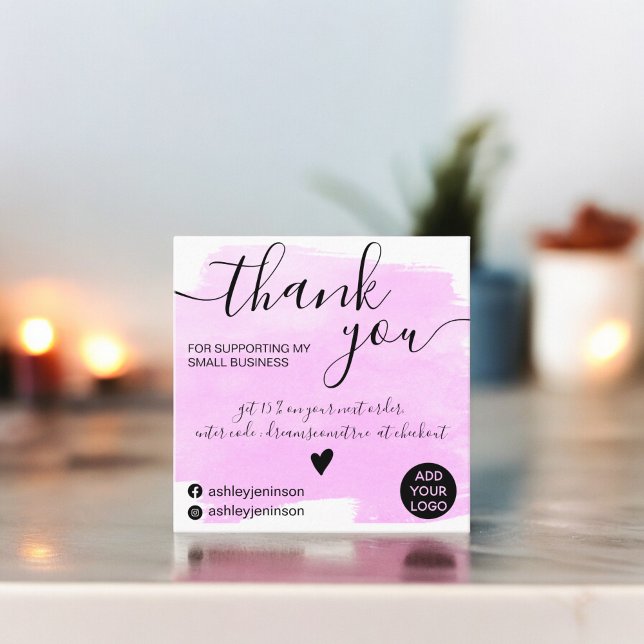 lila av vattenfärgsordning för coola av penseldrag fyrkantigt visitkort (Cool brushstroke watercolor purple order thank you square business card)