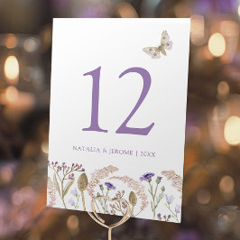 Lila av vildblommegräs, vattenfärgsfall, bröllop bordsnummer