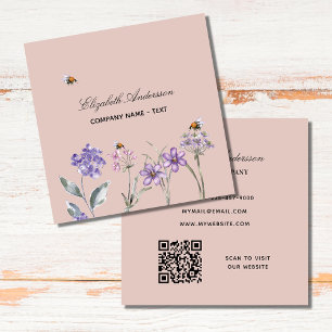Lila av vildblommor, damm, jord, QR-kod Fyrkantigt Visitkort