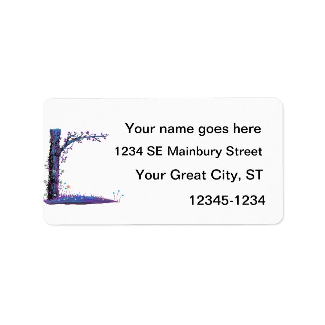 lila av vinodlingar i blommigt i träd lämnade graf adressetikett (Framsidan)