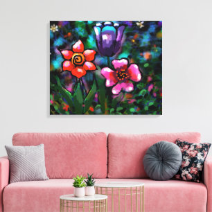 Lila av vitlök i Blommigt, blått Rosa Blommor Canvastryck