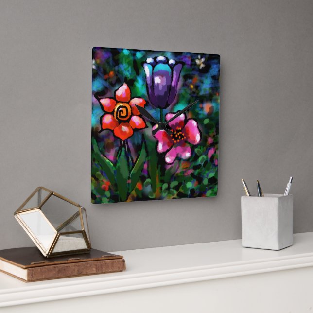 Lila av vitlök i Blommigt, blått Rosa Blommor Fyrkantig Klocka (Kontor)