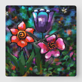 Lila av vitlök i Blommigt, blått Rosa Blommor Fyrkantig Klocka