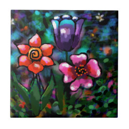 Lila av vitlök i Blommigt, blått Rosa Blommor Kakelplatta