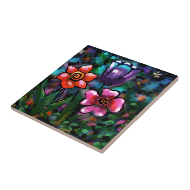 Lila av vitlök i Blommigt, blått Rosa Blommor Kakelplatta (Sidan)