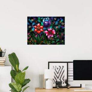 Lila av vitlök i Blommigt, blått Rosa Blommor Poster