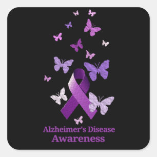 Lila Awareness Ribbon: Alzheimers sjukdom Fyrkantigt Klistermärke