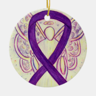 Lila Awareness Ribbon Angel Anpassningsbar Art Orn Julgransprydnad Keramik