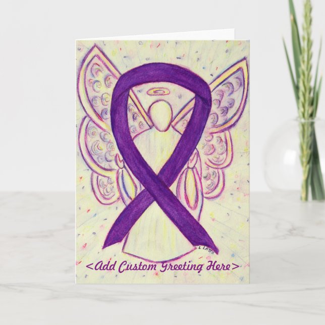 Lila Awareness Ribbon Angel Anpassningsbar Greetin Kort (Framsida)
