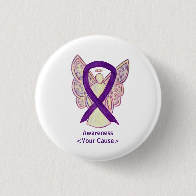 Lila Awareness Ribbon Anpassningsbar Angel Art Sti Knapp (Framsida)