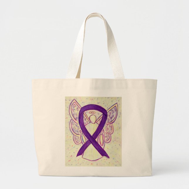 Lila Awareness Ribbon Anpassningsbar Art Tote Bag Jumbo Tygkasse (Framsidan)