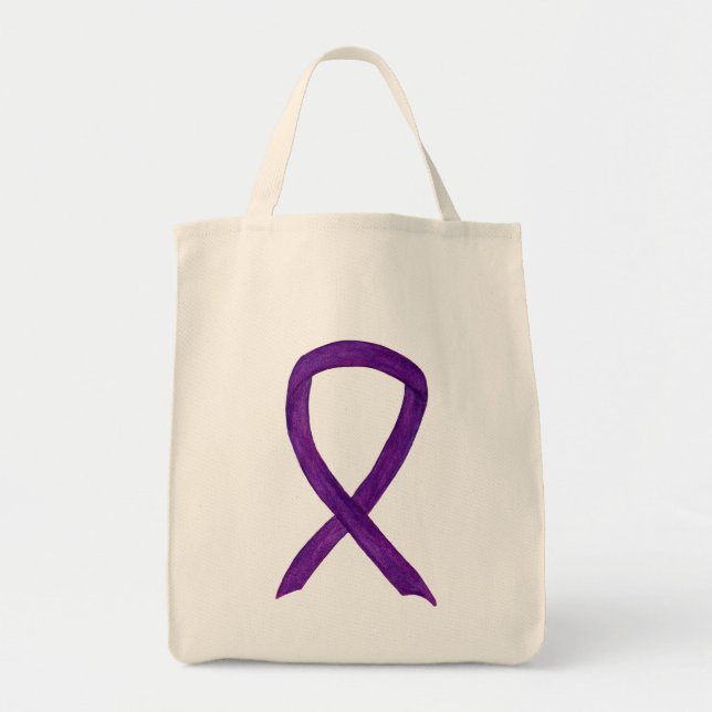 Lila Awareness Ribbon Anpassningsbar Art Tote Bag Tygkasse (Framsidan)