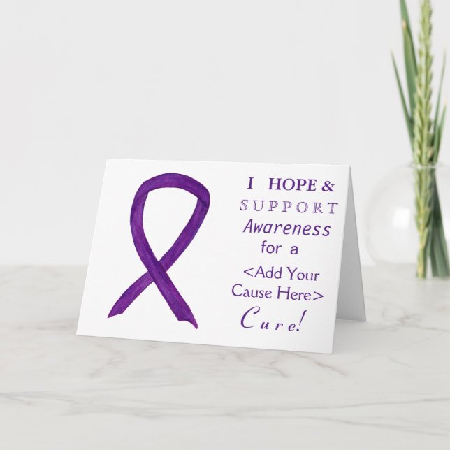 Lila Awareness Ribbon Anpassningsbar Cause Note Ca Kort (Framsida)