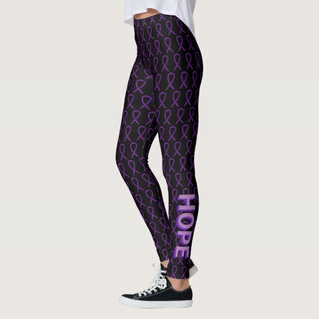 Lila Awareness Ribbon Anpassningsbar Ord Leggings (Vänster)
