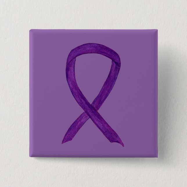 Lila Awareness Ribbon Anpassningsbar Pin Buttons Knapp (Framsida)
