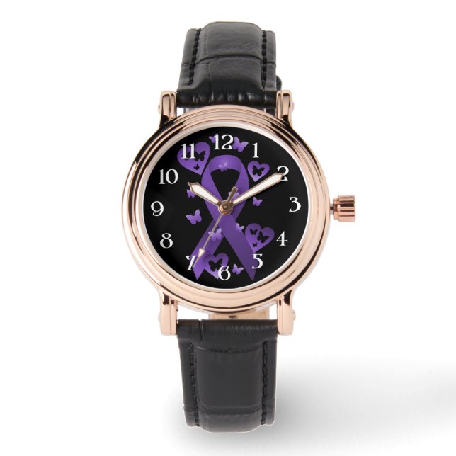 Lila Awareness Ribbon Armbandsur (Framsida)