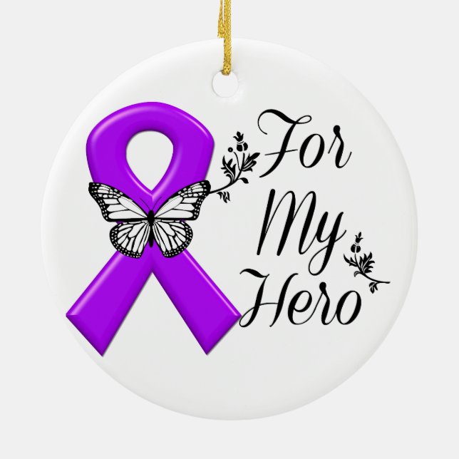 Lila Awareness Ribbon for My Hero Julgransprydnad Keramik (Baksidan)