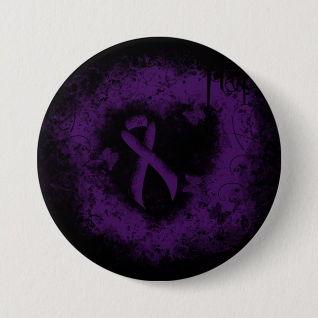 Lila Awareness Ribbon Grunge Heart Knapp (Framsida)