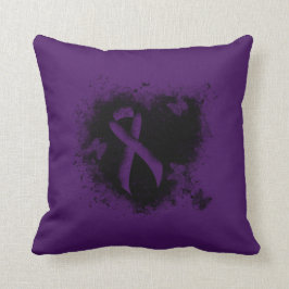 Lila Awareness Ribbon Grunge Heart Kudde