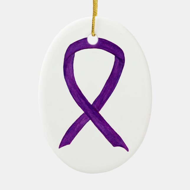 Lila Awareness Ribbon Helgdag Ornaments Julgransprydnad Keramik (Framsidan)
