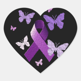 Lila Awareness Ribbon Hjärtformat Klistermärke