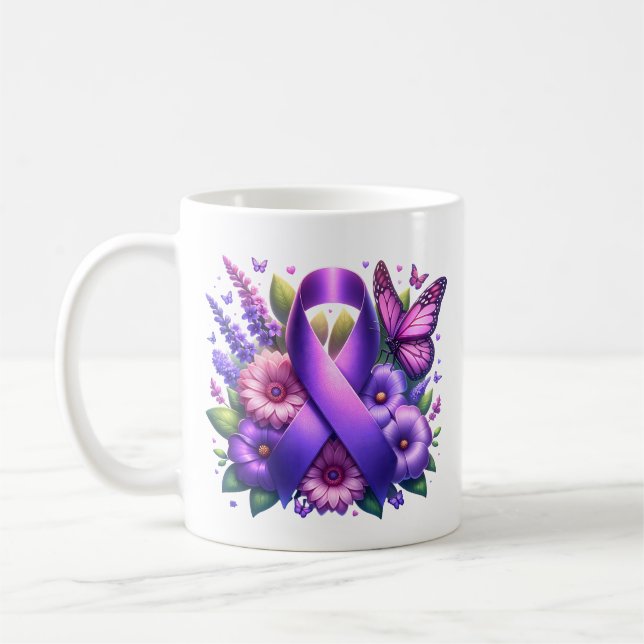 Lila Awareness Ribbon | Krävande av en kyrka Kaffemugg (Vänster)