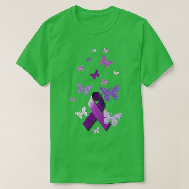Lila Awareness Ribbon med Butterflies T Shirt (Design framsida)