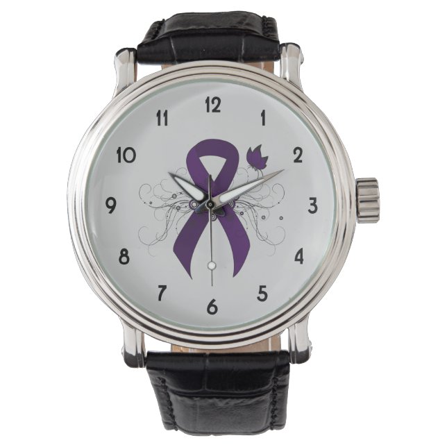 Lila Awareness Ribbon med Butterfly Armbandsur (Framsida)